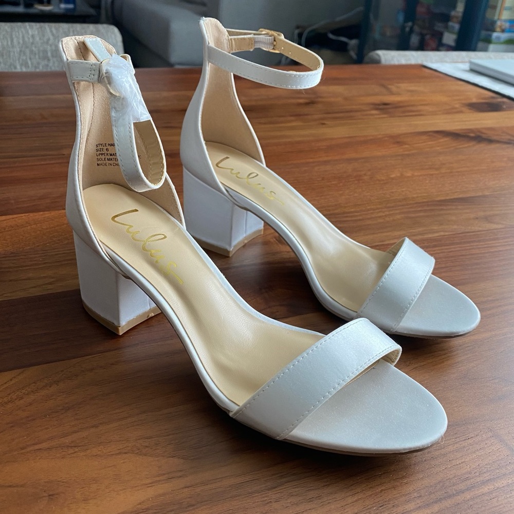 Lulus Harper Ivory Satin Ankle Strap Heels